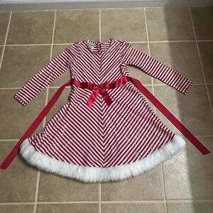 Bonnie Jean Candy Cane Striped Dress with Red Ribbon